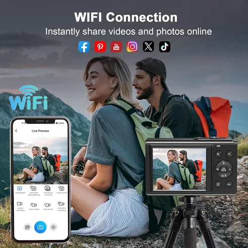 Miniatura 4 de Cámara digital 5K, cámara de vlogging de 80 MP para YouTube con zoom digital y flash de 18X, cámara de pantalla dual con tarjeta TF de 32 GB y 2