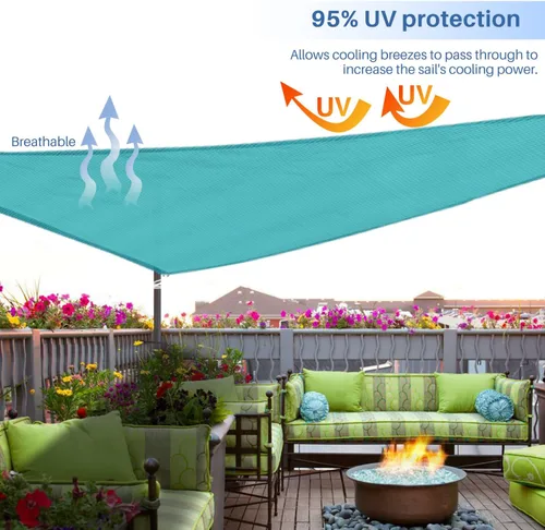 Miniatura 5 de E&K Sunrise - Toldo parasol triangular de 10 x 10 x 10 pies, bloquea los rayos UV, para patio, jardín, al aire libre (turquesa)