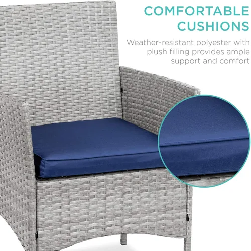 Miniatura 4 de Best Choice Products Juego de 3 piezas de mimbre para conversación al aire libre, muebles de patio que ahorran espacio para jardín con mesa