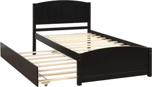 Miniatura 5 de Harper & Bright Designs Cama de plataforma de tamaño individual con nido, color espresso