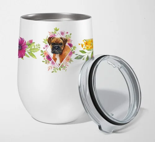 Miniatura 79 de Caroline's Treasures CK4110TBL12 Afghan Hound Pink Flowers - Vaso de vino aislado de acero inoxidable de 12 onzas con tapa, bonita taza de viaje