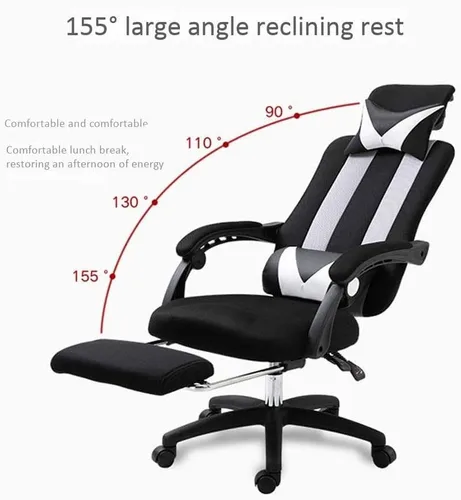 Miniatura 3 de Silla de computadora para el hogar, sala de estudio, dormitorio, silla de oficina reclinable, giratoria, cómoda, sedentaria, tela transpirable (D)