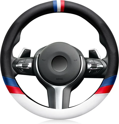 Miniatura 7 de Funda para volante de fibra de carbono, antideslizante y absorbente de sudor, fundas para volante de 15" para X5 X3, para hombres y mujeres, negra