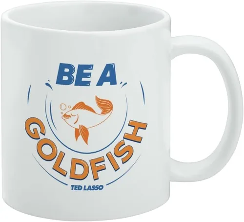 Ted Lasso Be A Goldfish - Taza de café de cerámica, novedosa taza de regalo para café, té y bebidas calientes, 11 onzas, color blanco