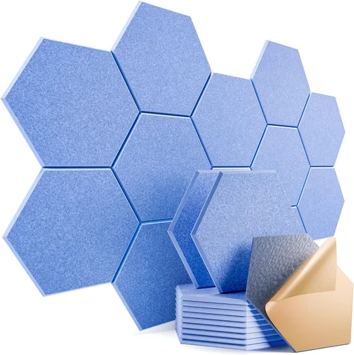 Miniatura 89 de Paquete de 12 paneles acústicos autoadhesivos de 12 x 10 x 0.4 pulgadas, paneles de espuma a prueba de sonido con alta densidad, diseño forrado