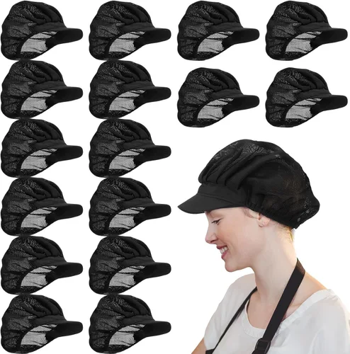 Miniatura 8 de Hicarer 16 sombreros de chef para mujer, redes para el pelo, cocina, cocina, gorra de chef ajustable, gorra de trabajo elástica para mujeres