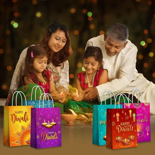 Miniatura 5 de Cholemy 18 bolsas de regalo Diwali – Festival de luces con asas – Bolsas de regalo de cumpleaños de Sydney de papel Diwali – Suministros de fiesta