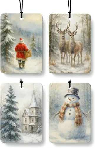 Miniatura 22 de Ambientador de aire bohemio de Navidad para automóvil, 4 piezas, feliz y brillante, Navidad, Papá Noel, ambientador colgante para autos, armario