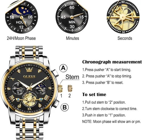 Miniatura 5 de OLEVS Relojes para hombre de acero inoxidable con cronógrafo, reloj de pulsera grande analógico de cuarzo, relojes de vestir impermeables de moda