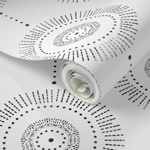 Miniatura 2 de Papel tapiz para despegar y pegar, diseño geométrico bohemio, círculos de piedra negra, abstracto, neutro, personalizado, extraíble, por Spoonflower