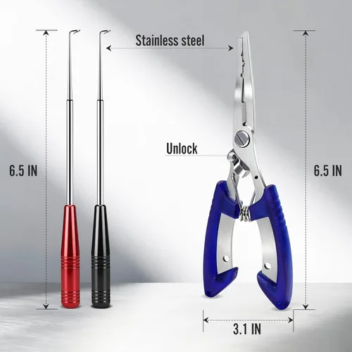 Miniatura 6 de Alicates de pesca y kit de herramientas de extracción de anzuelos – 2 removedores de ganchos de acero inoxidable con 1 alicates de anillo dividido