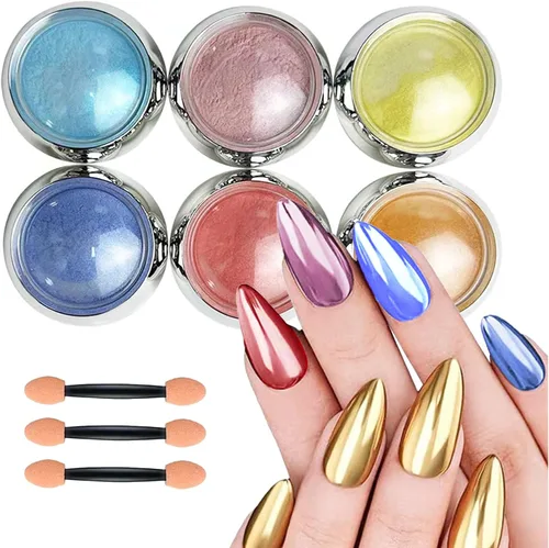 Miniatura 9 de 6 cajas de polvo de uñas cromado, efecto espejo metálico para uñas, holográfico, dorado, bronce, cromado, plateado, negro, marrón, purpurina