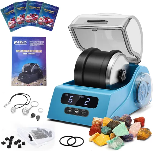 Miniatura 9 de Kit de vaso de roca para adultos, vaso pulidor de rocas con cubierta de reducción de ruido, control de velocidad y temporizador, incluye 4 granos