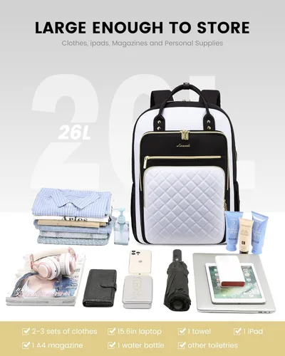 Miniatura 6 de LOVEVOOK Mochila para laptop para mujer, ligera, casual, portátil de 15.6 pulgadas, puerto USB, tela Oxford, correas ergonómicas para el hombro, 18