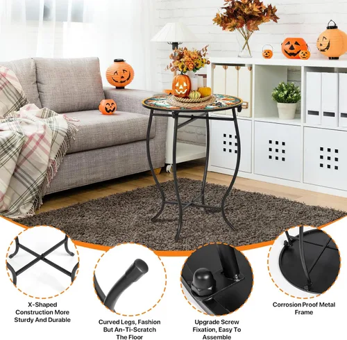 Miniatura 3 de Fashion&cool Mesas auxiliares de patio, mesa auxiliar de metal resistente a la intemperie de 14 pulgadas para Halloween, mesa auxiliar redonda