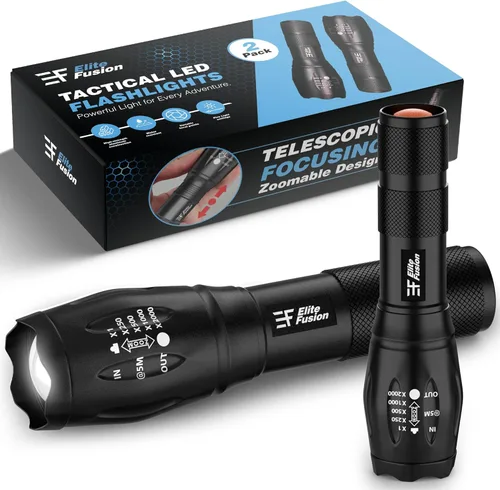 Linterna LED compacta, paquete de 2, luz brillante para el hogar y el automóvil, 5 modos, zoom, funciona con pilas AAA, luz de emergencia,