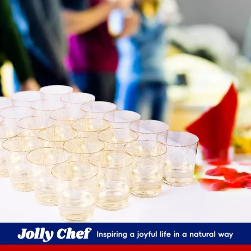 Miniatura 6 de JOLLY CHEF Paquete de 50 vasos de plástico dorados de 14 onzas, vasos de plástico desechables con purpurina dorada, ideales para bodas, Halloween