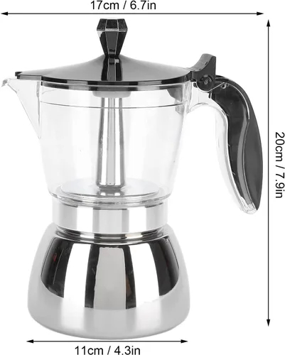 Miniatura 2 de 6 tazas de café de acero inoxidable, prepara italiano clásico con nuestra olla Moka Pot de cristal de primera calidad, diseño octogonal