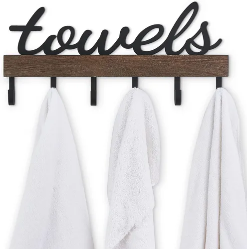 Dahey Toallero pequeño con 6 ganchos, toallero para montaje en pared, organizador de baño, rústico, granja, decoración del hogar, ganchos de