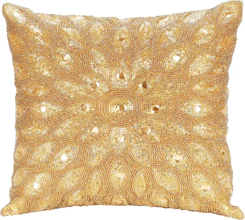 Miniatura 2 de Lightnpro - Funda de almohada hecha a mano con cuentas doradas, 12 x 12 pulgadas, elegante funda de cojín decorativo de acento para sofá, sillón