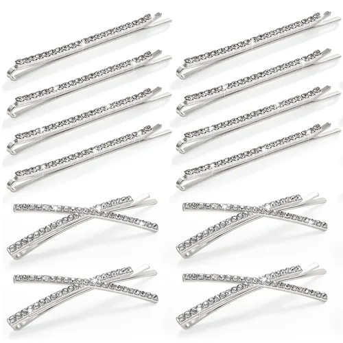 Miniatura 9 de 12 Piezas de Horquillas con Diamantes de Imitación, Pinzas para el Cabello de Metal Plateado, Horquillas de Diamantes de Imitación con Cristales