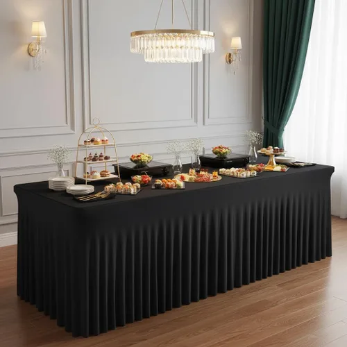 Miniatura 6 de Mantel rectangular de elastano negro, funda elástica ajustada para mesas rectangulares de 1,8 m, falda de mesa elástica sin arrugas para decoración