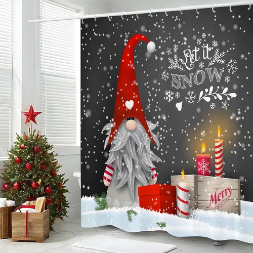 Miniatura 4 de Cortinas de ducha de gnomo para baño, bonita cortina de ducha de tela de gnomo de Navidad con ganchos incluidos, 66 x 72 pulgadas A1