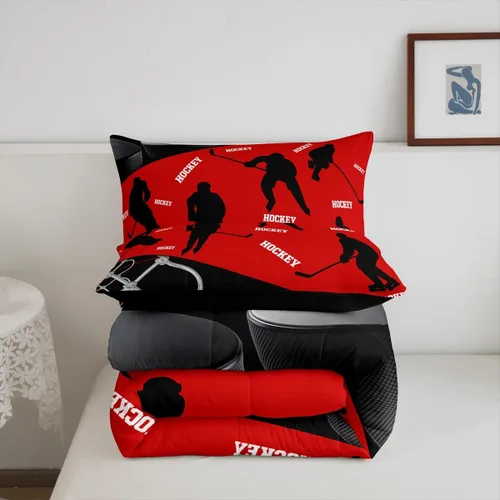 Miniatura 6 de Juego de ropa de cama de hockey sobre hielo para niños, adolescentes y adultos, juegos de edredón de disco de hockey, regalo para fanáticos