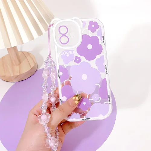 Miniatura 6 de NITITOP Funda compatible con iPhone 11, funda transparente con diseño de oso floral y cadena de pulsera de flores para mujeres y niñas, funda de TPU