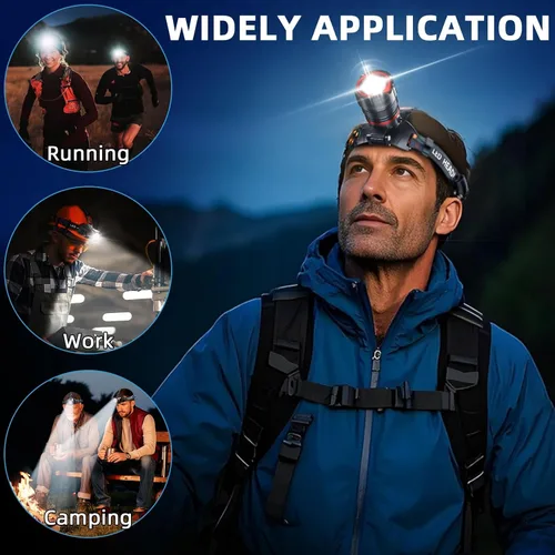 Miniatura 6 de Linterna frontal recargable 99000 lúmenes altos, lámpara LED súper brillante con sensor de movimiento, 12 modos, IPX7 impermeable, ajustable a 125°