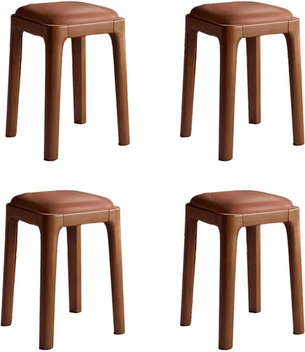 Miniatura 17 de Wooden Dining Chairs Backless,Kitchen Chairs Stool Stackable,Dining Room Chair with PU Leather Cushion,Square Living Room Chair for Kitchen, Dining