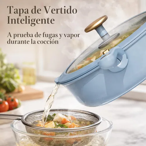 Miniatura 5 de CAROTE Juego de ollas y sartenes de titanio, juego de utensilios de cocina antiadherentes, mango desmontable, utensilios de cocina de inducción Azul