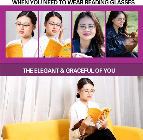 Miniatura 5 de Paquete de 3 lentes de lectura sin montura para mujer, lectores ligeros de bisagra de resorte, anteojos artísticos clásicos y elegantes con UV 400