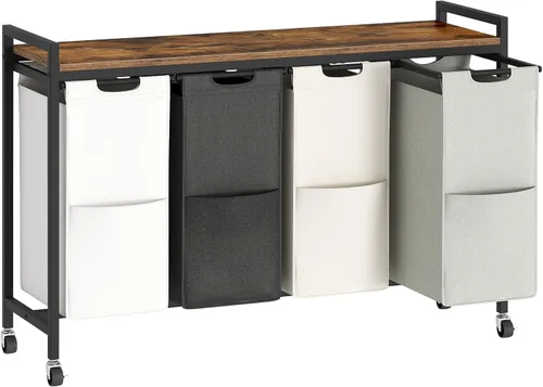 Miniatura 11 de HOOBRO Clasificador de Ropa 4 Secciones, Cesta de Lavandería con Ruedas, 4 × 10.5 Gal (40 L), Cesta de Lavandería con Ruedas, Bolsas de Tela Oxford
