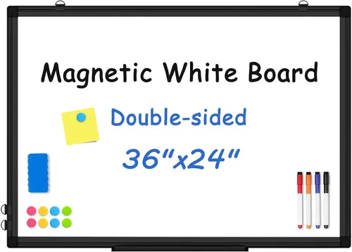 Miniatura 12 de Pizarra blanca de doble cara, marco de aluminio negro, pizarra magnética de borrado en seco de 24 x 18 pulgadas para pared, pizarra blanca montada