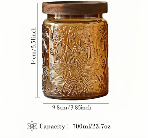 Miniatura 2 de ANSQU Tarro de vidrio vintage de 23.7 onzas con tapa de madera maciza, almacenamiento hermético para té suelto, café, dulces, galletas, detergente