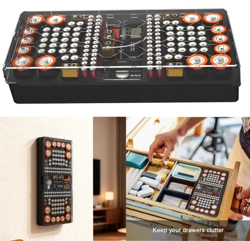 Miniatura 2 de Estuche organizador de almacenamiento de baterías con probador digital, capacidad para 136 baterías AAA AA C D 9V y de botón, diseño compacto