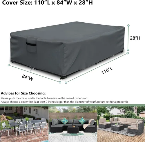 Miniatura 2 de Funda impermeable para muebles de exterior, funda modular para exteriores, fundas rectangulares para patio para juego de muebles de exterior, 110" L