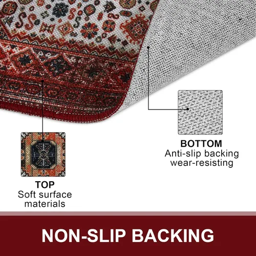 Miniatura 2 de Collive Tapete lavable para interiores, tapete retro antideslizante de bienvenida de 20" x 32" pulgadas, alfombra de área de absorción rápida, Rojo