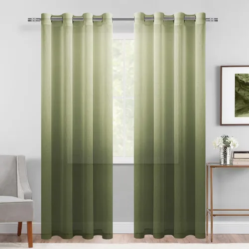 DWCN Cortinas Transparentes Degradadas Ombre – Cortinas de lino sintético con degradado y ojales en la parte superior, semi transparentes para Verde