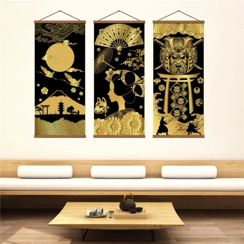 Miniatura 2 de Warrior's Dreams - Póster impreso en lienzo para pared, con casco blindado, espíritu samurái con pergamino de madera, listo para colgar, decoración