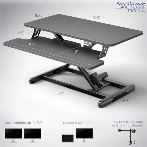 Miniatura 2 de VIVO 32 inch Electric Motor Desk Converter, Height Adjustable Riser, Sit to Stand Dual Monitor and Laptop Workstation with Wide Keyboard Tray