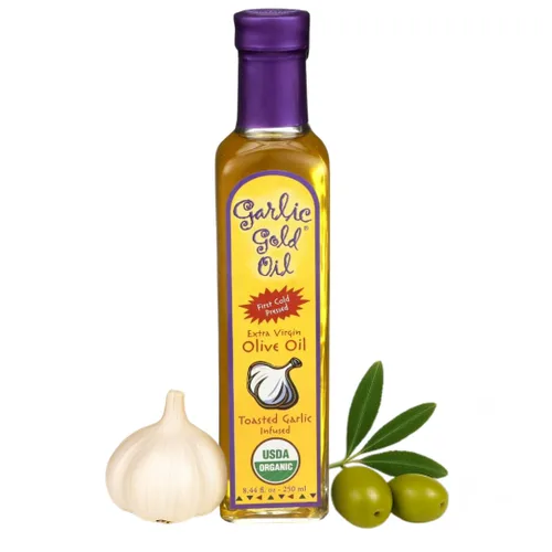 Miniatura 10 de Garlic Gold Aceite de oliva virgen extra infundido con ajo, certificado orgánico USDA premium, bajo FODMAP, prensado en frío (8.5 fl oz, 2 unidades)