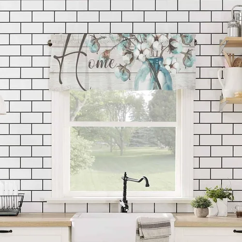 Miniatura 2 de Cenefas para ventanas, tarro de algodón con bolsillo para barra de cortina de cocina, cenefas de 54 x 18 pulgadas, cortinas cortas para ventana
