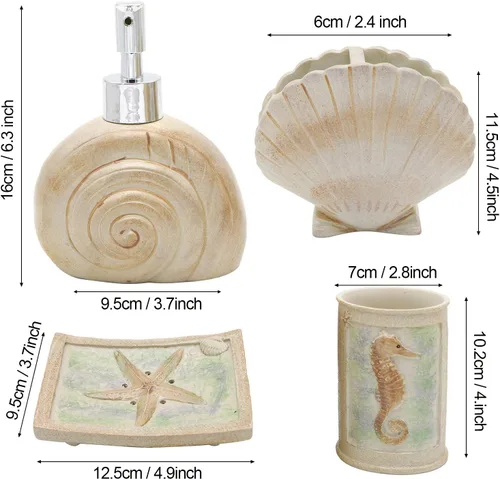Miniatura 6 de Juego de accesorios de baño, juego de 5 piezas, incluye dispensador de jabón, jabonera, vaso, soporte para cepillos de dientes, vidrio de poliresina