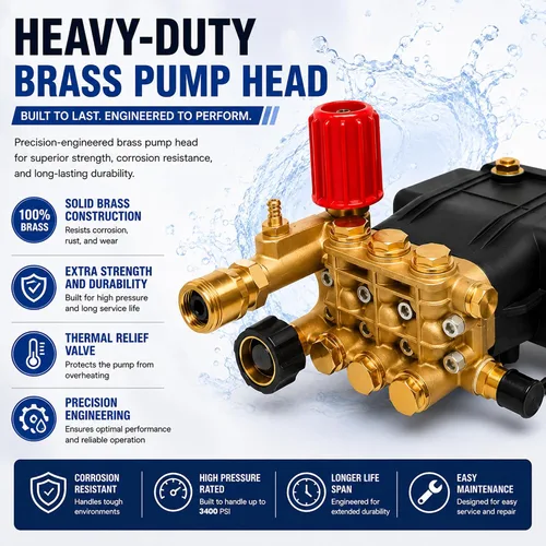 Miniatura 4 de 3300 PSI Pressure Washer Pump, 3.0 GPM, 3/4" Shaft Replacement Pump 2500-3300 psi Restore Cleaning Power • Fits 5–8HP Engines • Brass Head •