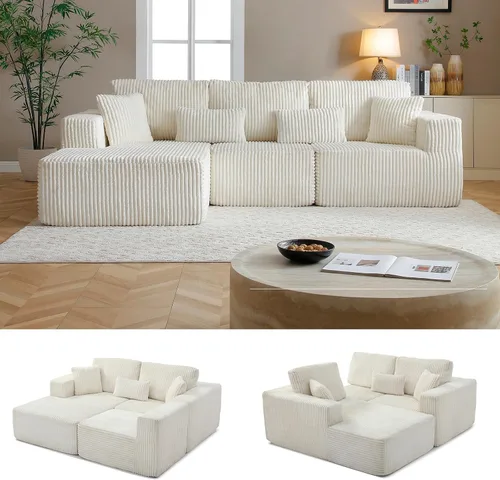 Miniatura 13 de Sofá modular Cloud de 108 pulgadas, moderno sofá deshuesado con otomana móvil, sofá modular de asiento profundo, sofás esquineros de pana para sala