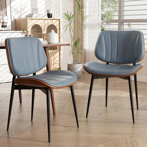 Miniatura 28 de Silla de comedor, sillas de comedor modernas de mediados de siglo, sillas de cocina tapizadas de piel sintética con respaldo de madera curvada