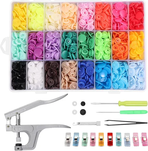 Kamtop Juego de alicates a presión, 408 juegos de botones a presión de plástico T5 de 24 colores, broches a presión, alicates a presión, kit de