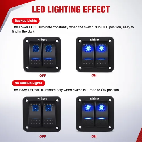 Miniatura 6 de Nilight Kit de arnés de cableado de barra de luz LED de 16 AWG de 12 V de encendido/apagado, interruptor basculante de 2 cuadras, panel de relé